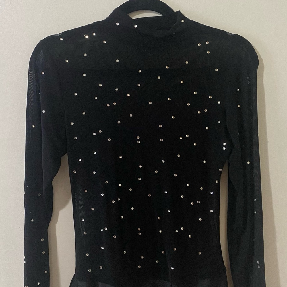 Black mesh bodysuit with rhinestones